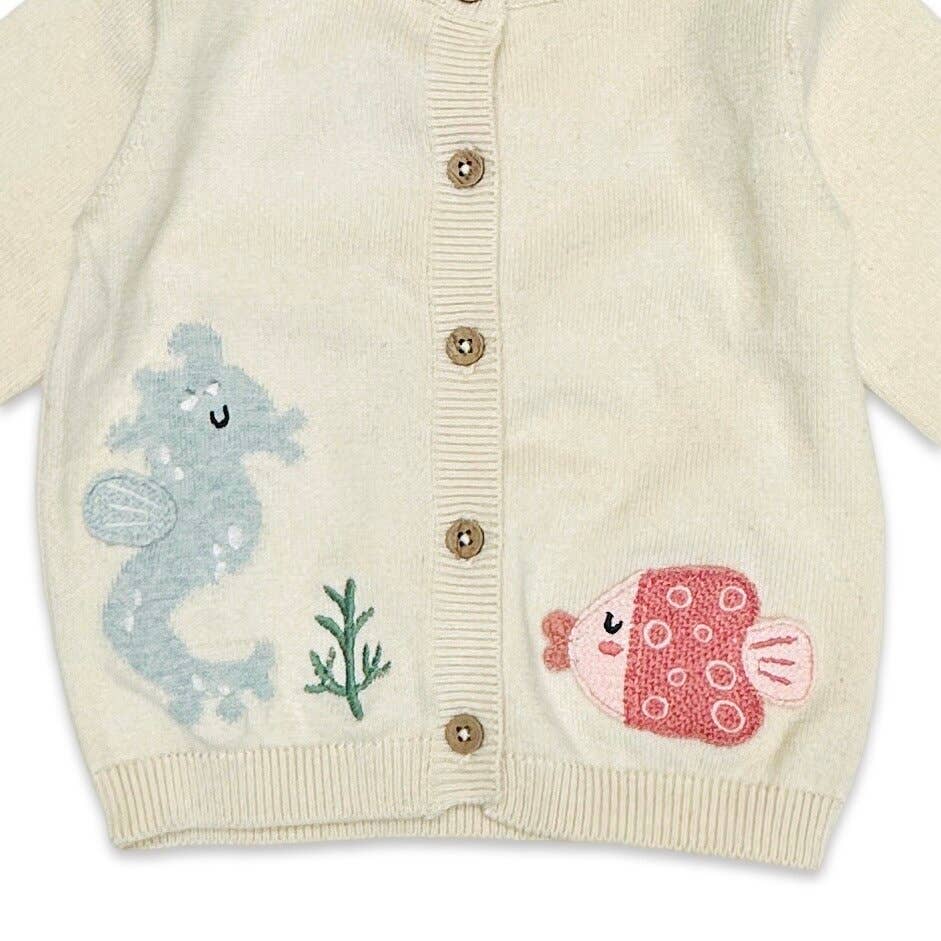 Ocean Friends Jacquard Knit Baby Cardigan Sweater - Sweet Cream