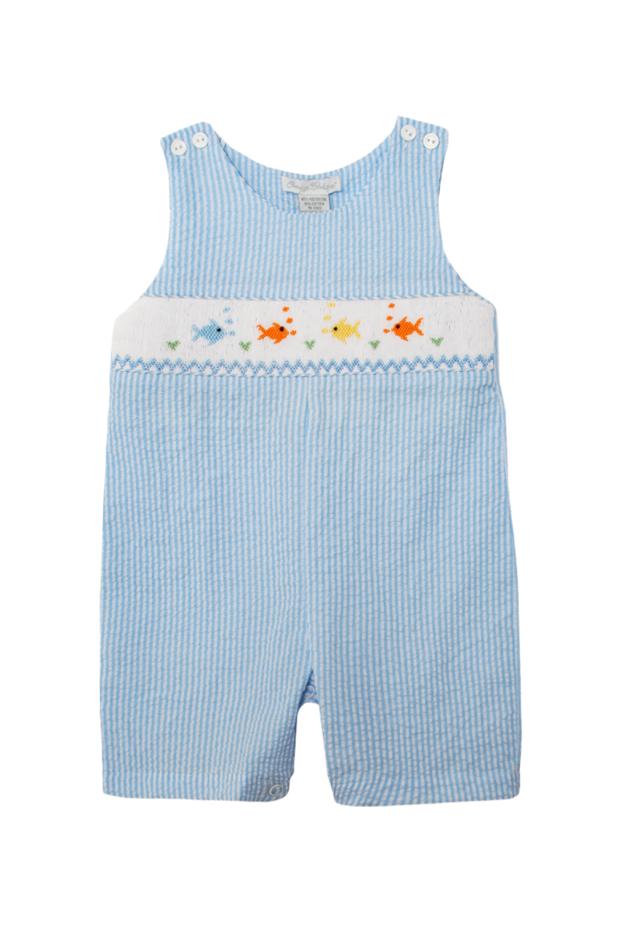 Sleeveless Smocked Fish Baby Boy Shortall
