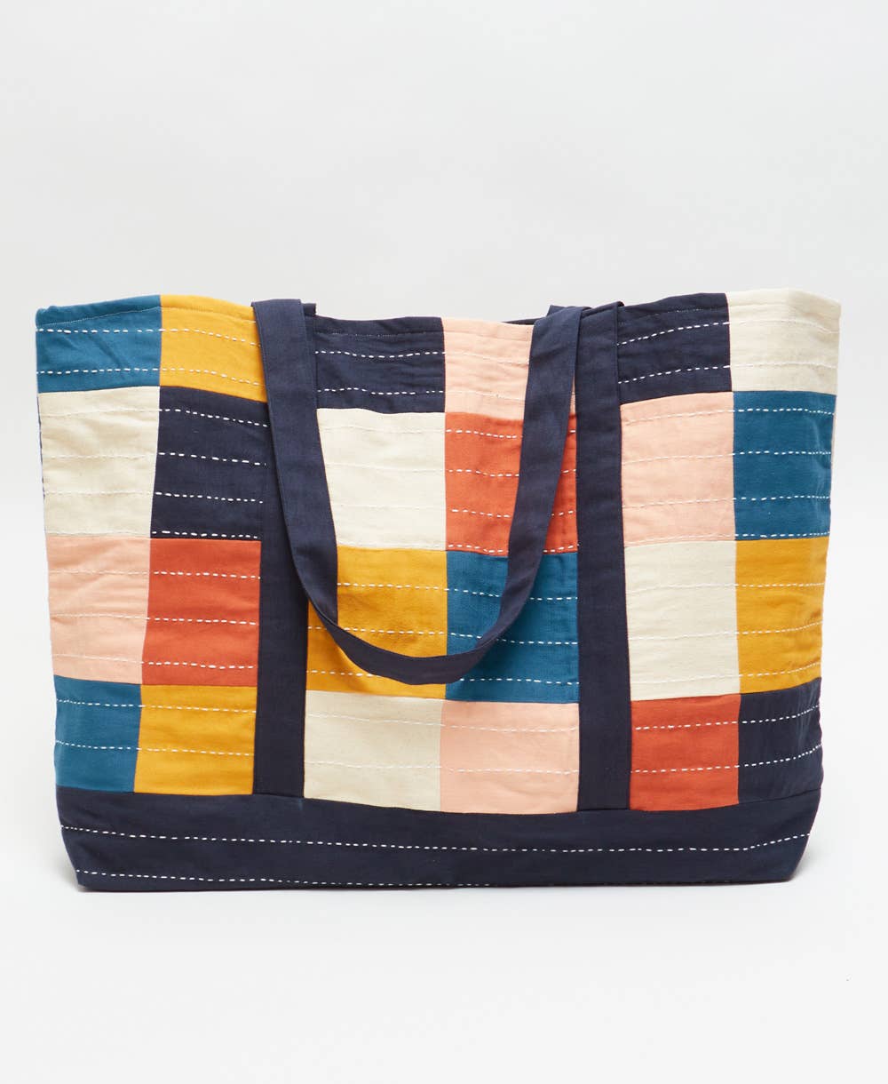 Checkered Tote Bag: Sage
