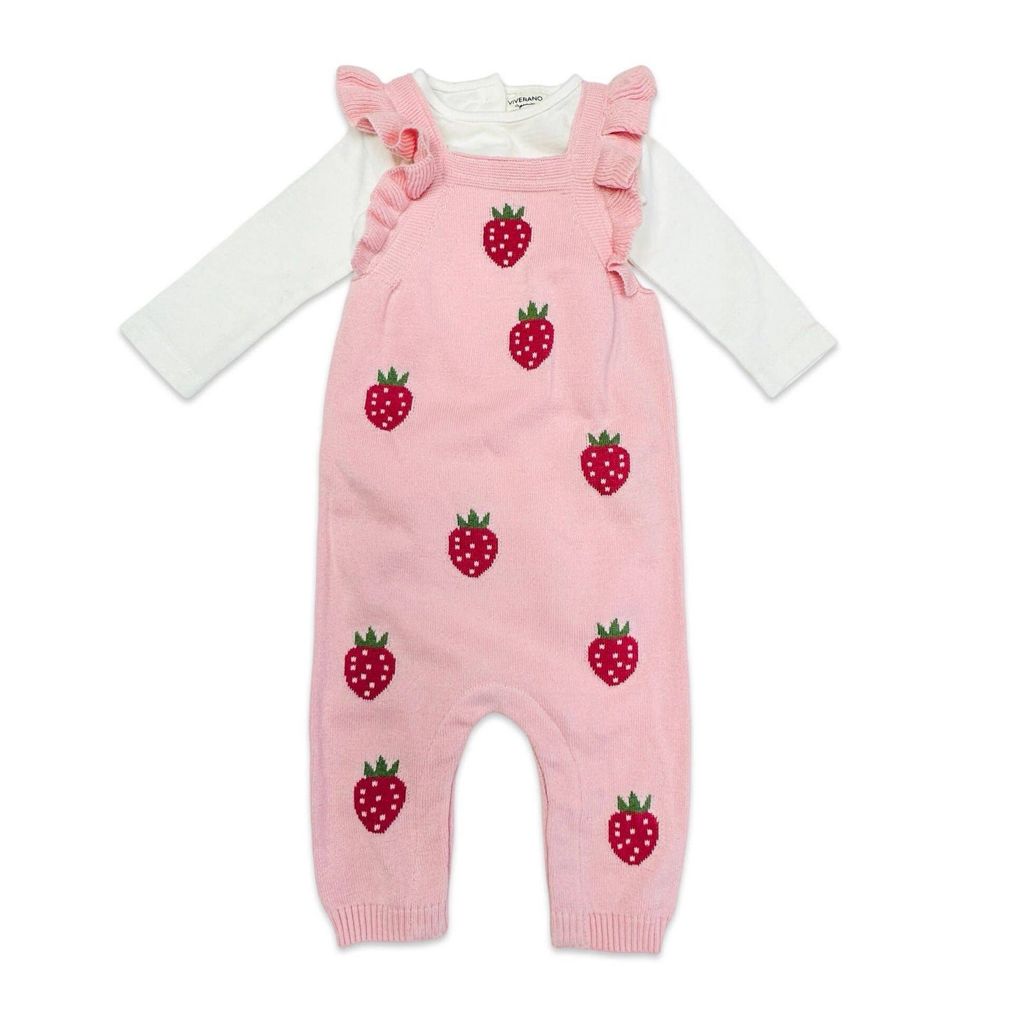 Strawberry Jacquard Knit Baby Ruffle Overall Set