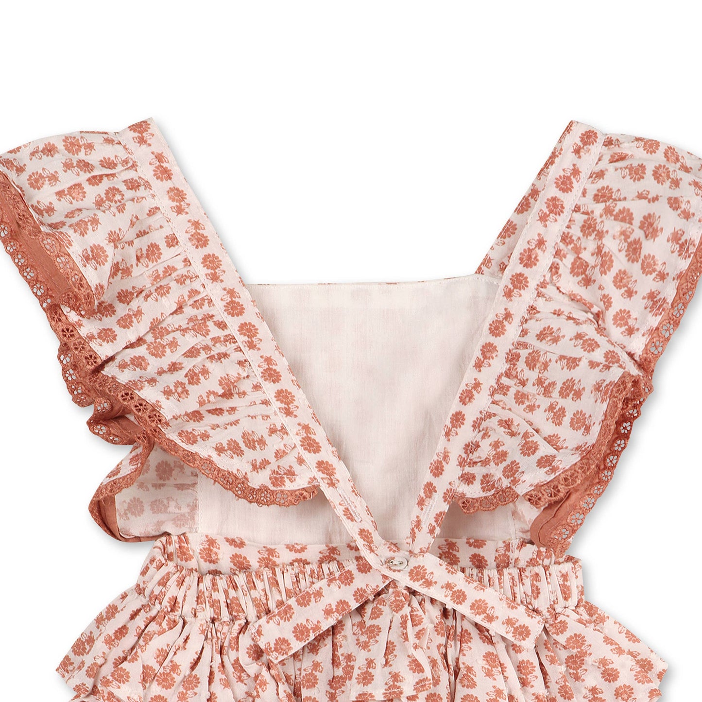 Vienna Floral Printed Dotted Dobby Baby Romper - Floral Terracotta