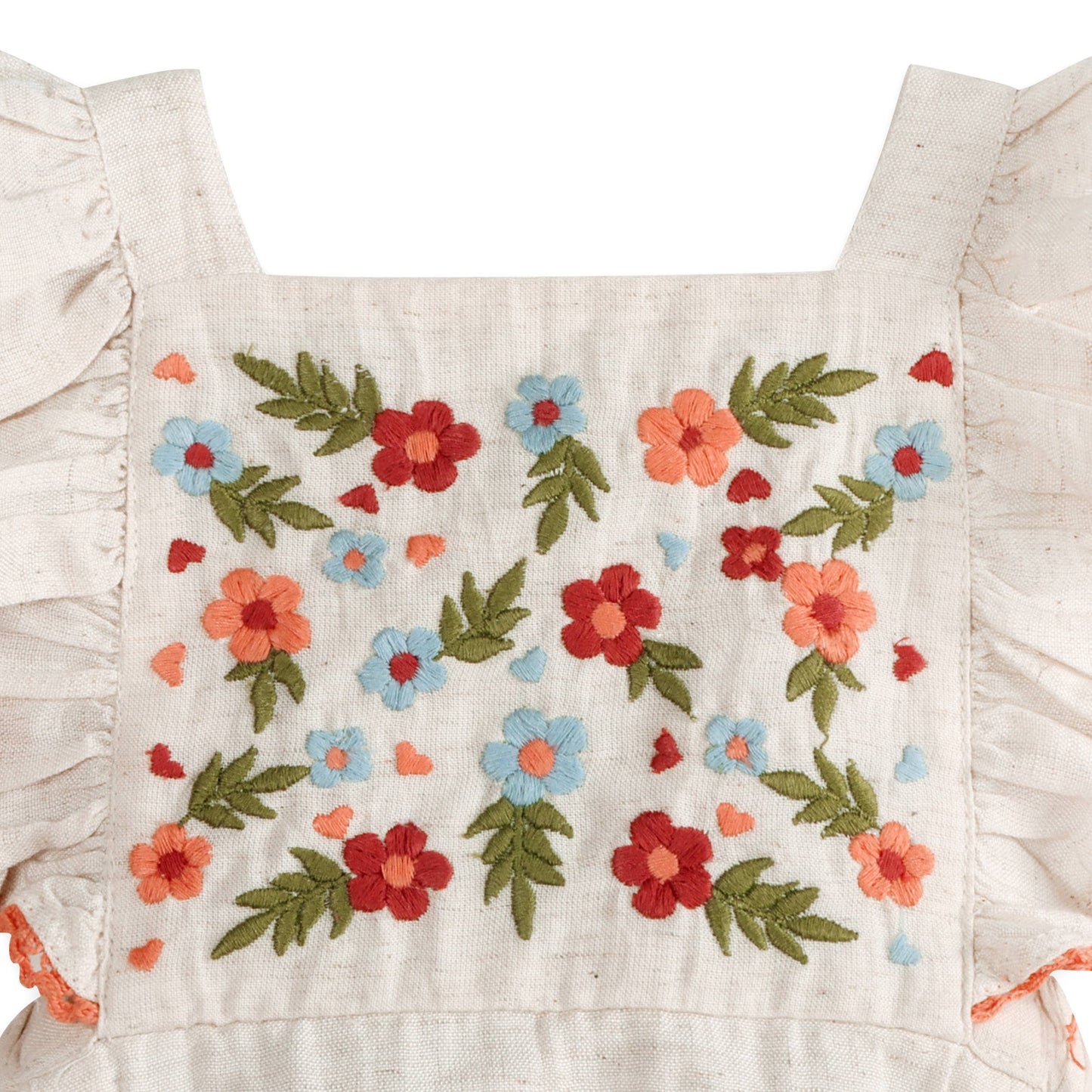 Anya Embroidered Baby Romper + Headband (Linen)
