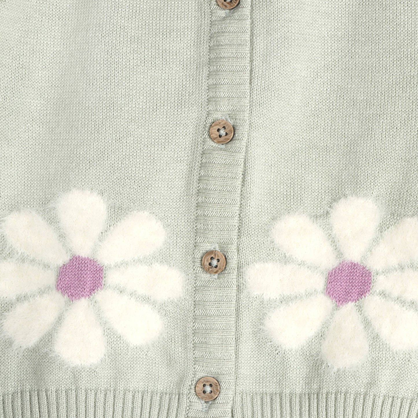 Flower & Heart Baby Sweater Cardigan & Pants Set - Sage Green