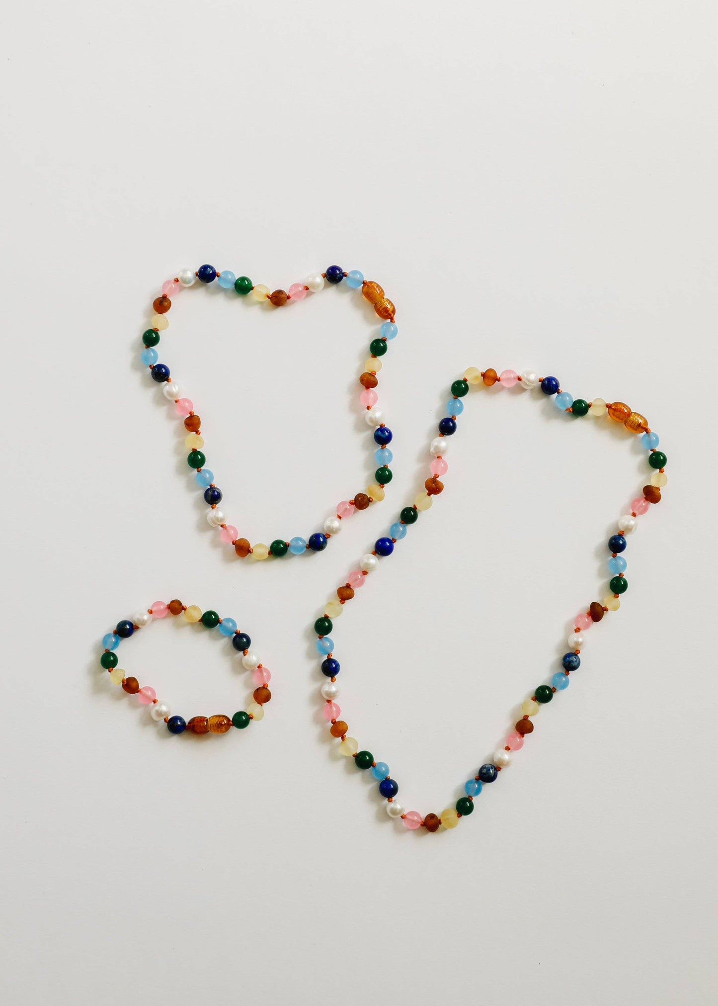 Raw Baltic Amber and Pearl Necklace + Sweet Pink Gemstones