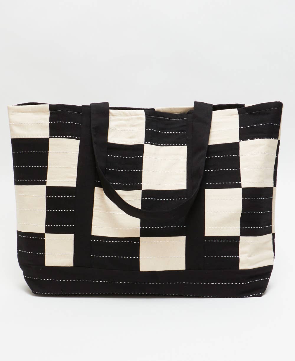 Checkered Tote Bag: Sage