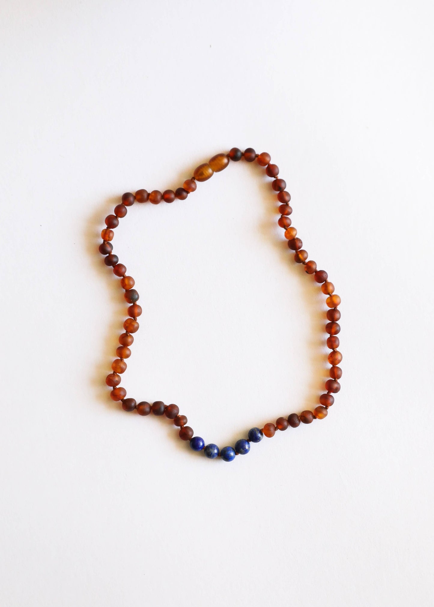 Raw Cognac Baltic Amber + Lapis Lazuli Beaded Necklace