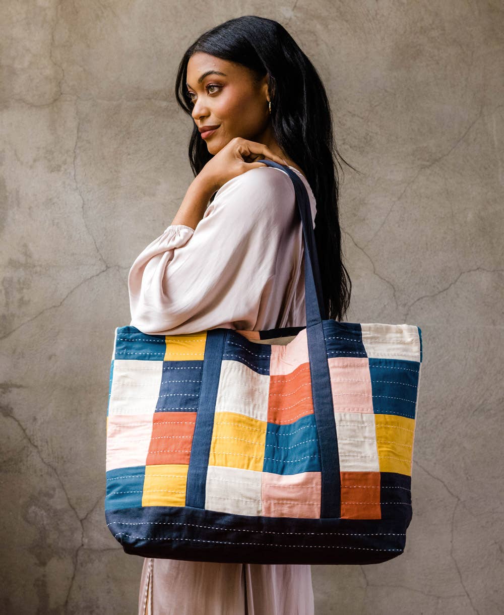 Checkered Tote Bag: Sage