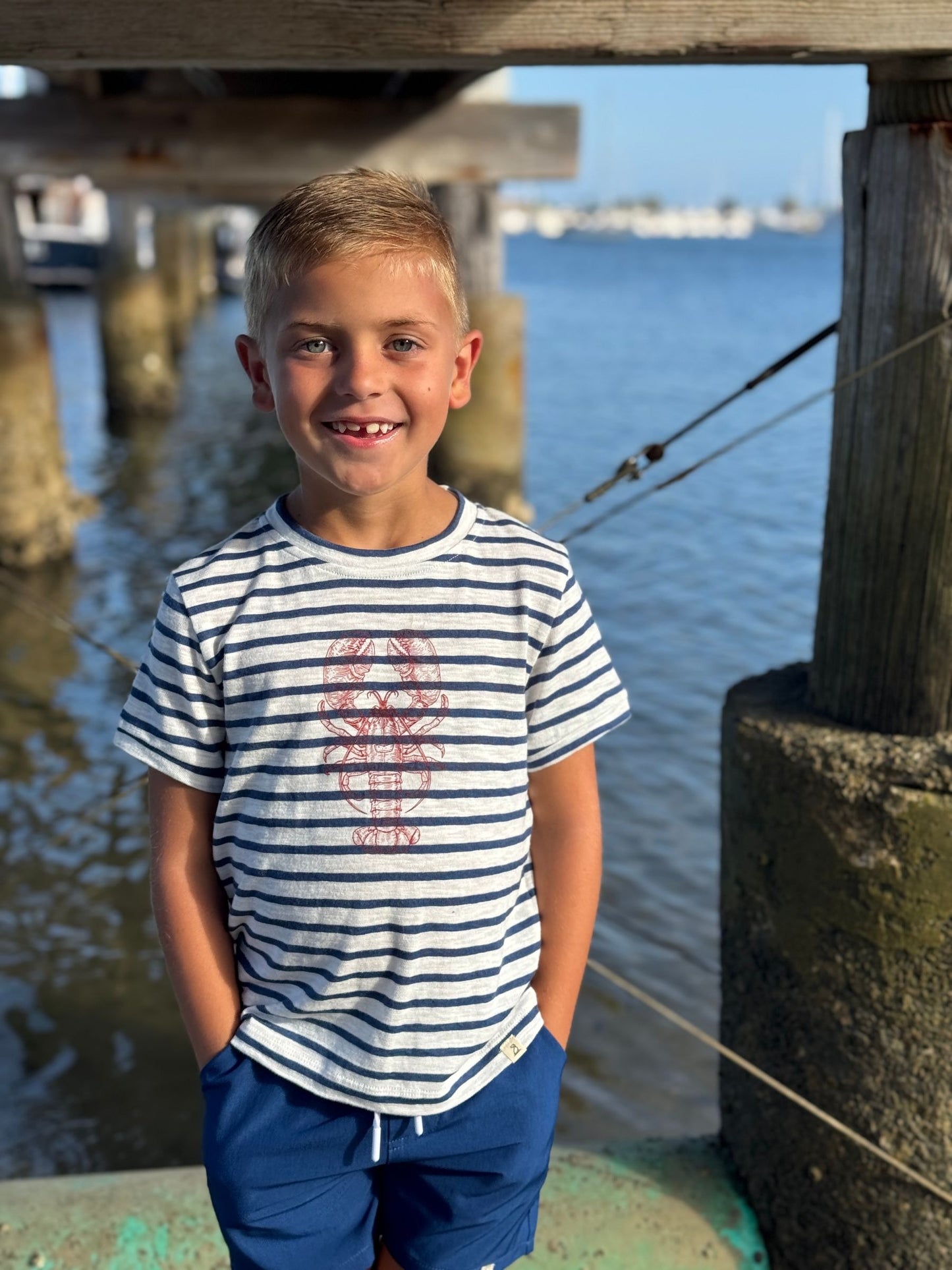 NEWQUAY Lobster Printed Stripe Tee
