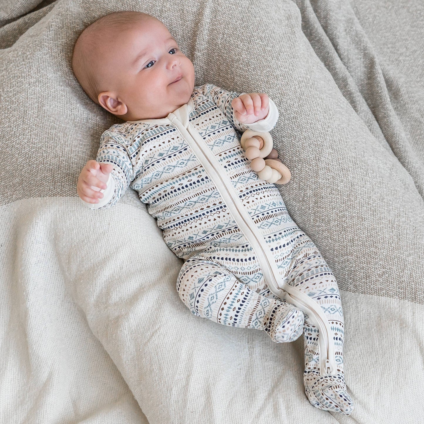 Organic Baby Peyton Footed Sleeper - Southwest/Teal + Taupe