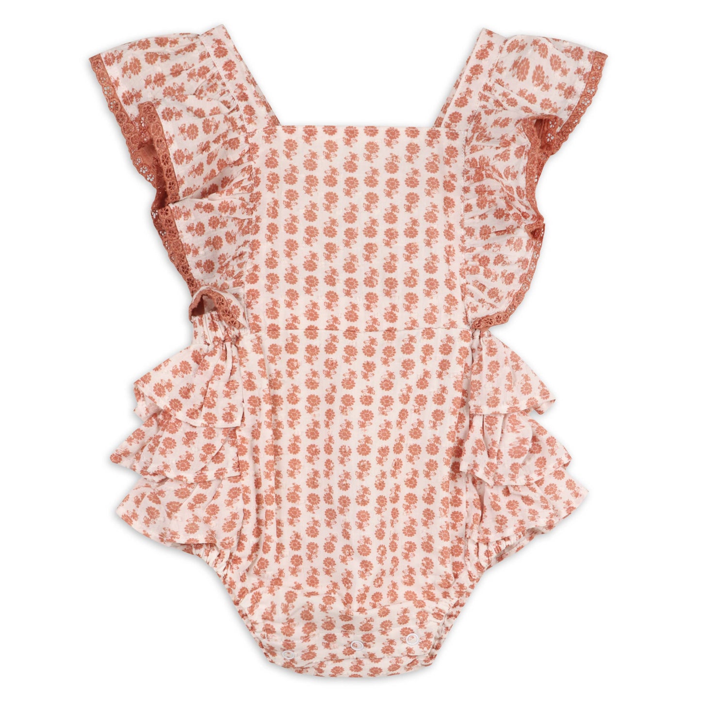 Vienna Floral Printed Dotted Dobby Baby Romper - Floral Terracotta