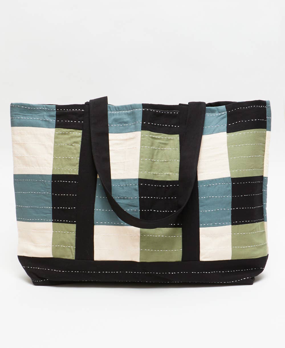 Checkered Tote Bag: Sage