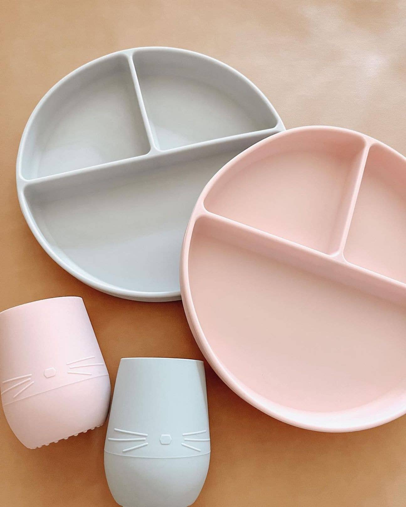 Baby Plate with Suction and Divided Portions (Pink)