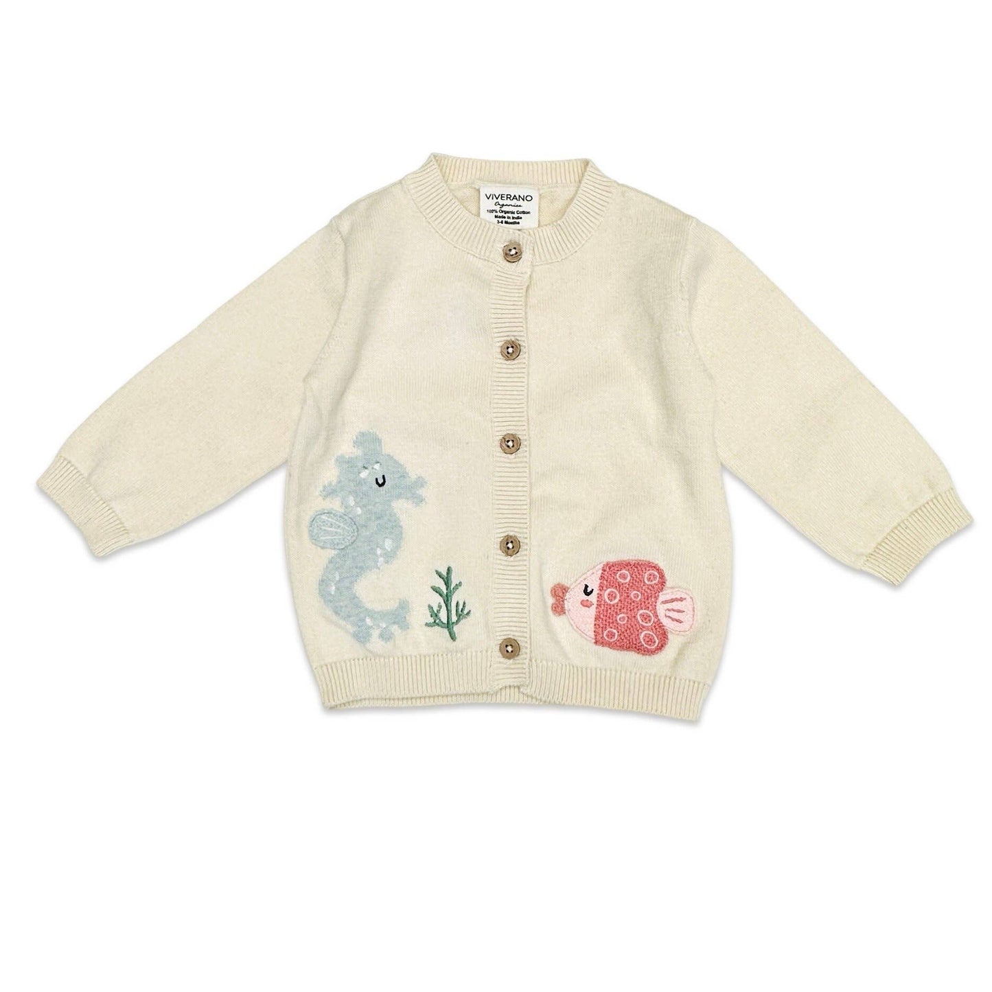 Ocean Friends Jacquard Knit Baby Cardigan Sweater - Sweet Cream
