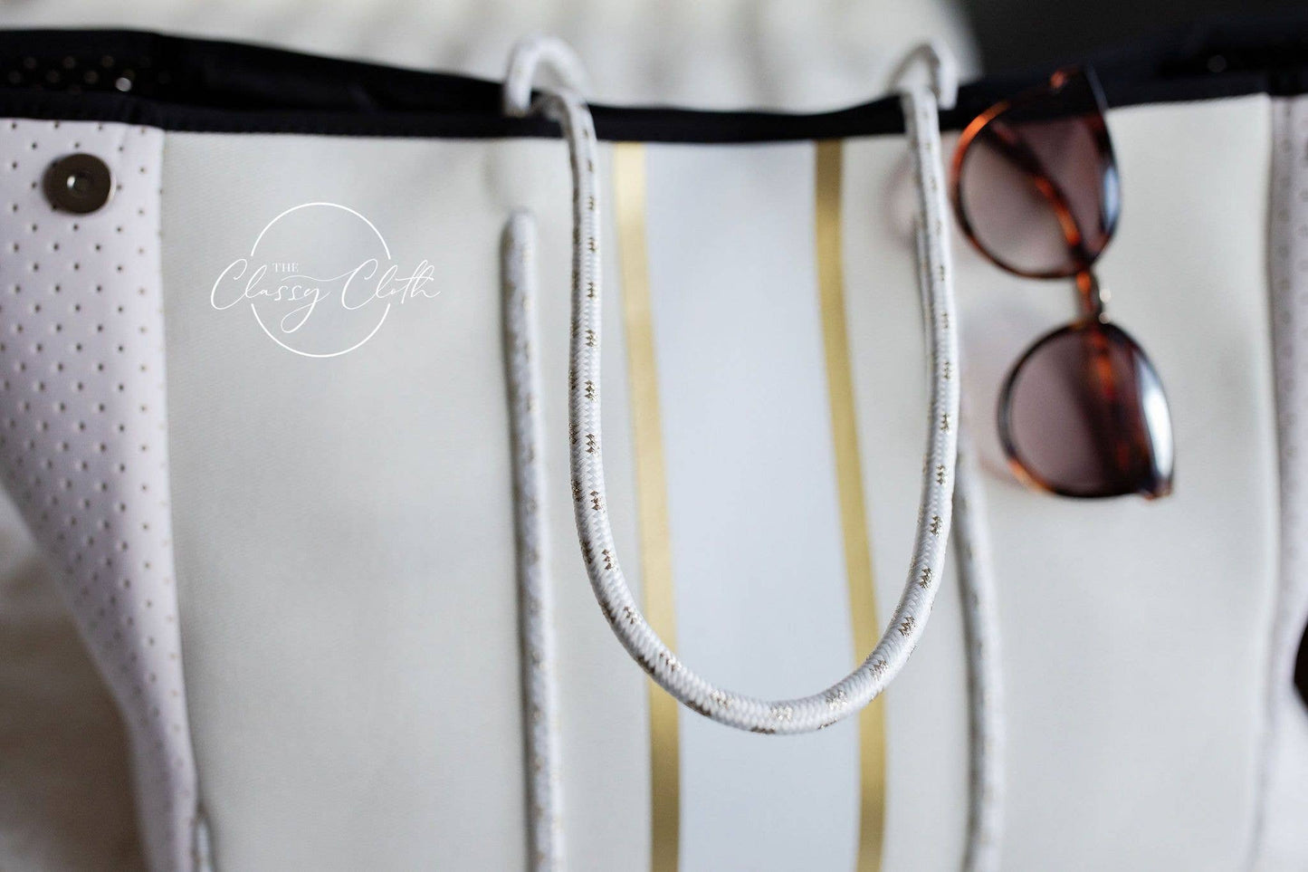 Beach Bag - Cream w/ Gold and White Stripe RTS