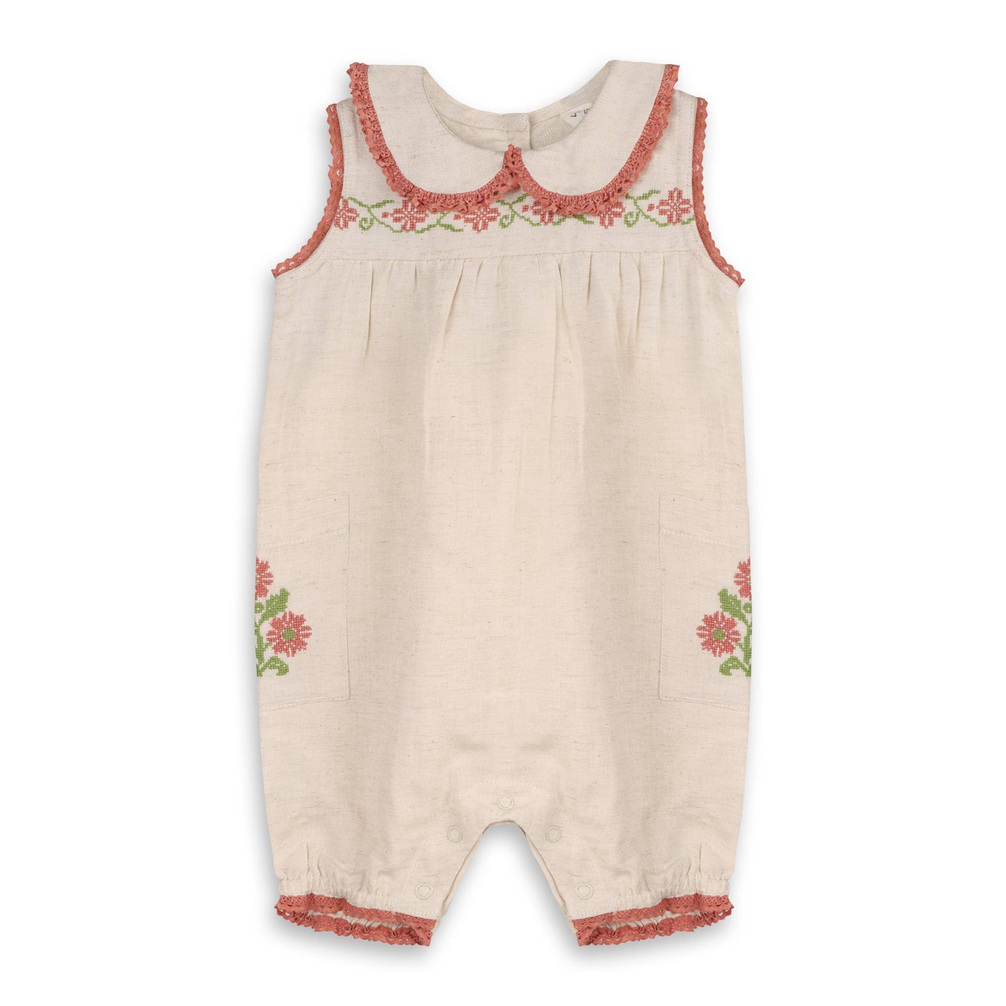 Poppy Floral Embroidered Sleeveless Baby Romper