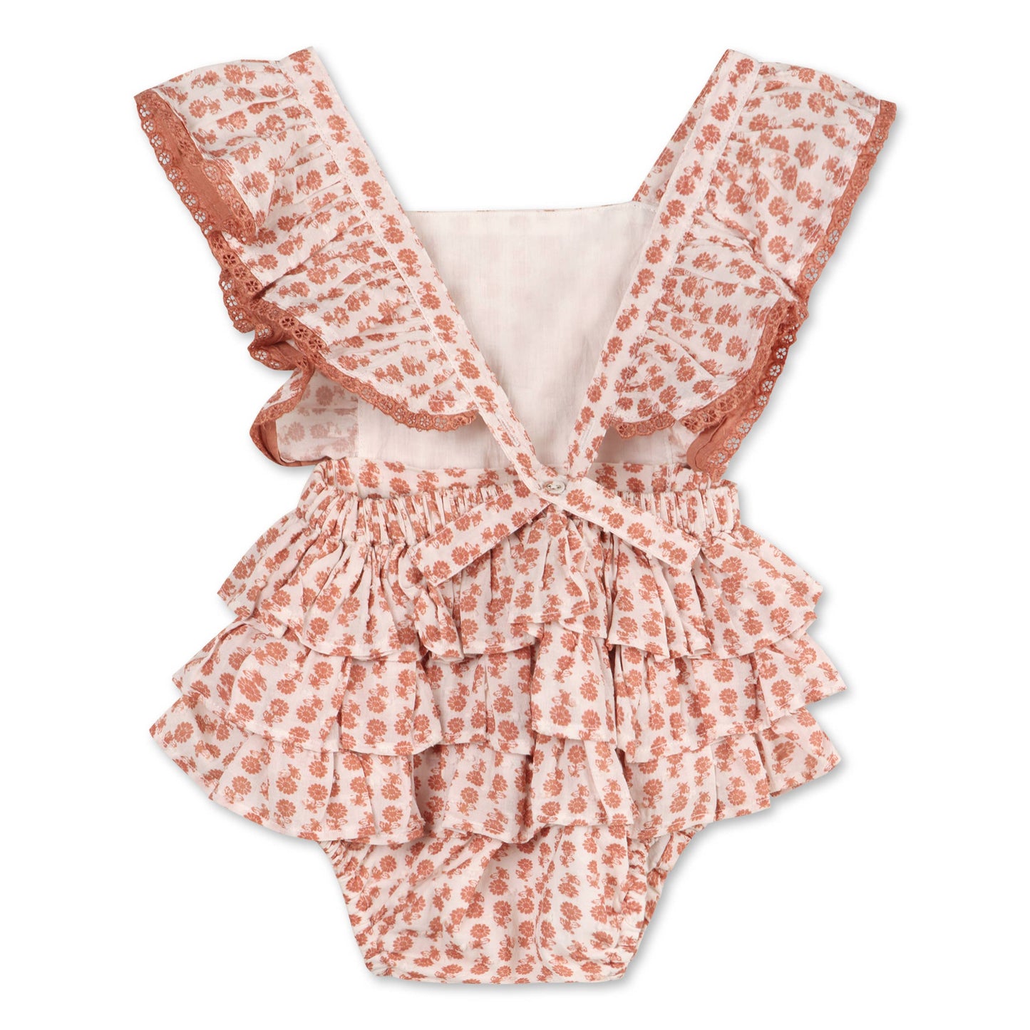 Vienna Floral Printed Dotted Dobby Baby Romper - Floral Terracotta