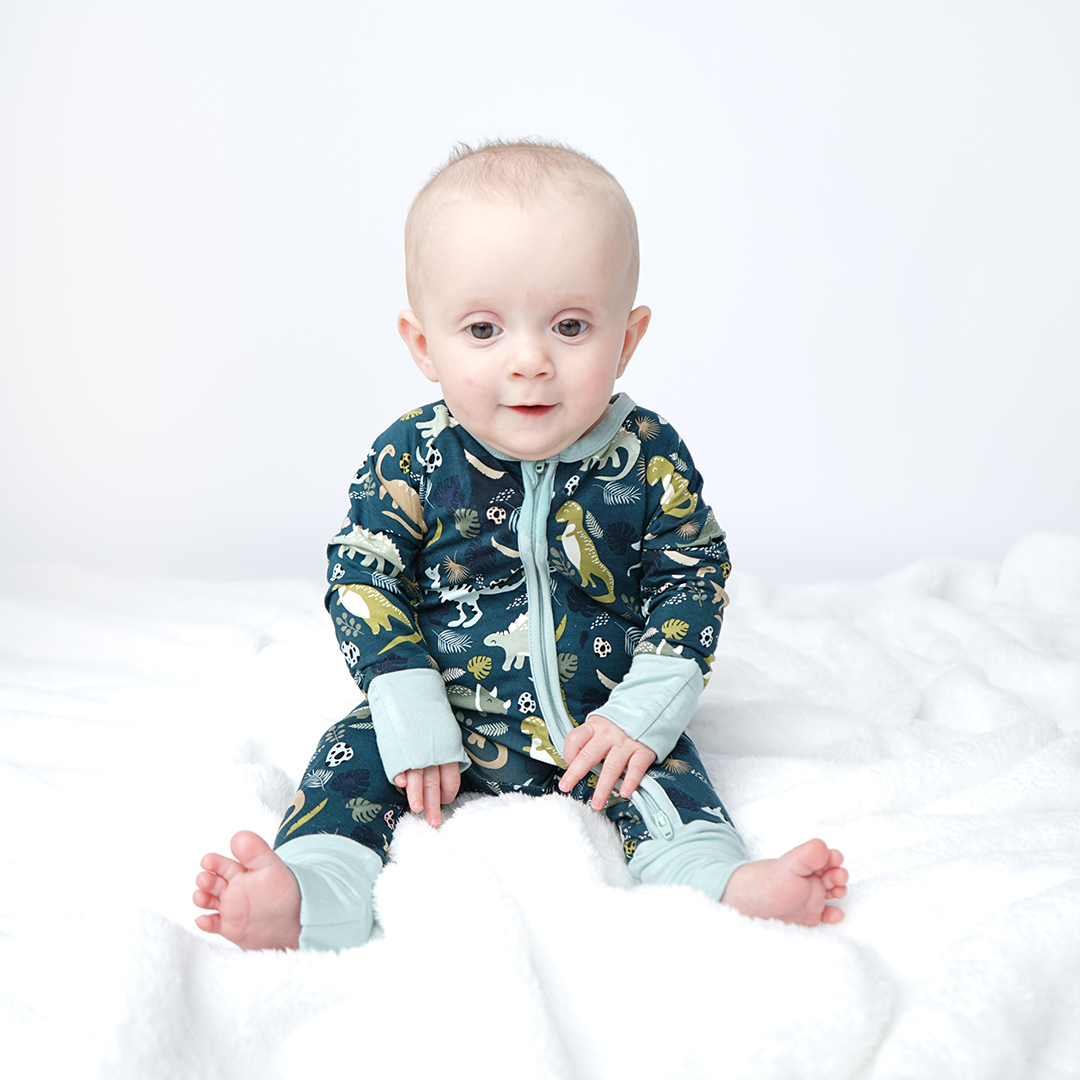 Prehistoric Friends Dinosaur Baby Pajama Bamboo Baby Pajamas Convertible Romper
