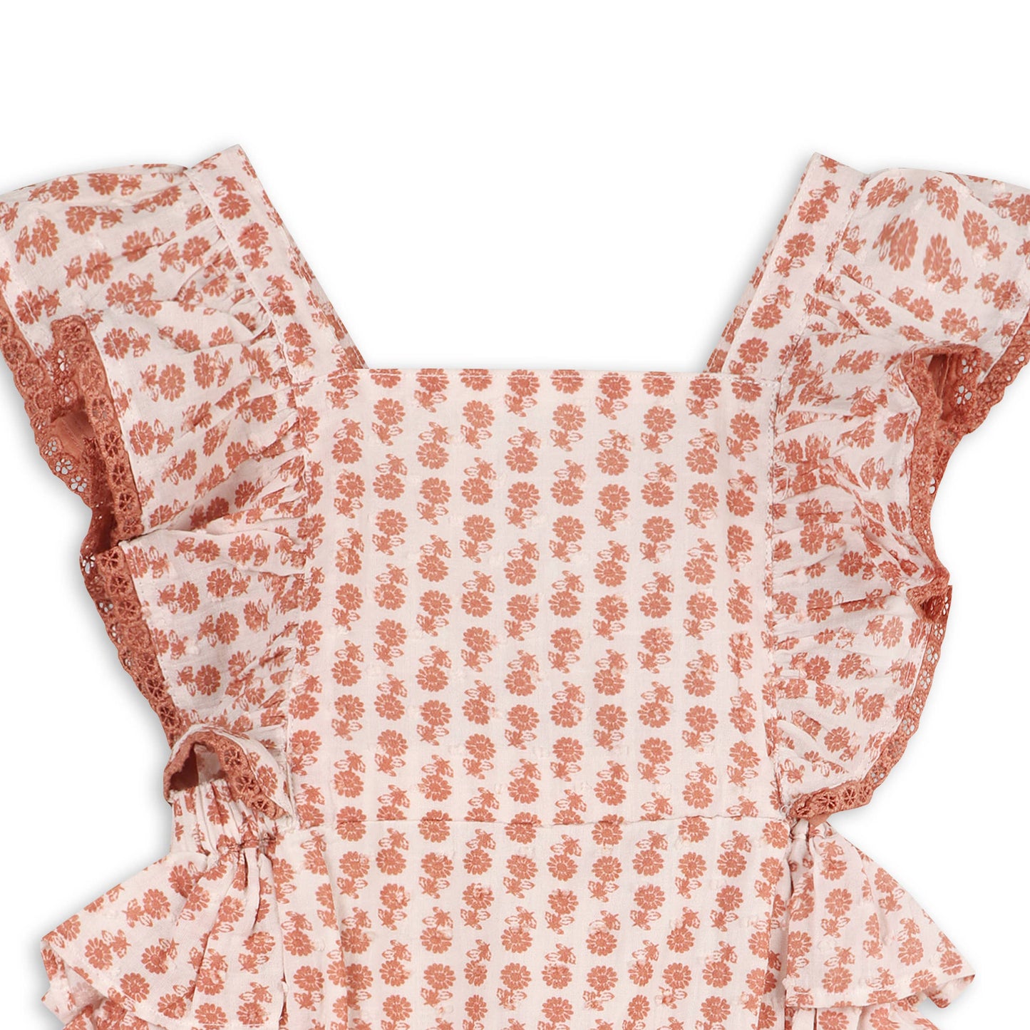 Vienna Floral Printed Dotted Dobby Baby Romper - Floral Terracotta