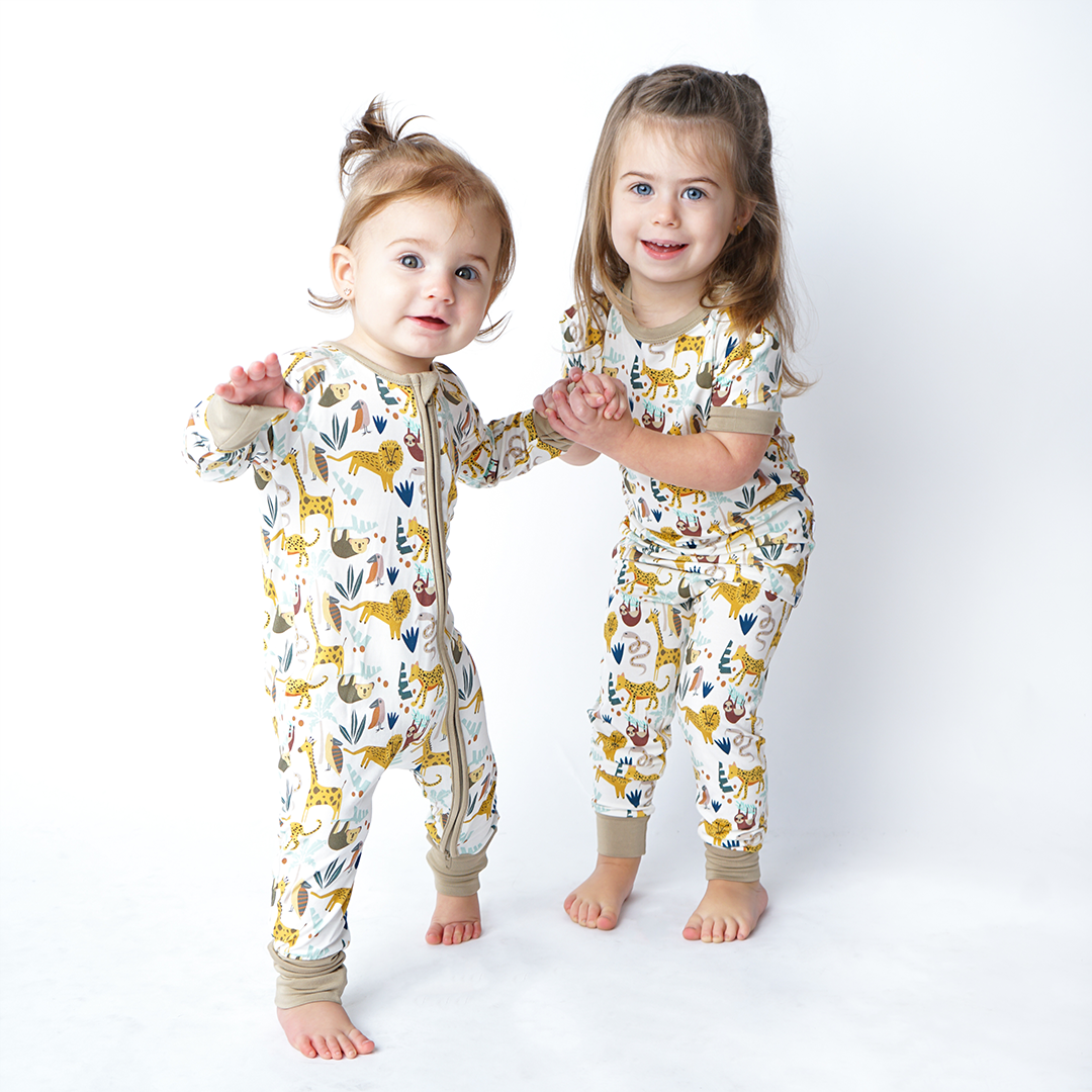 Jungle Friends Bamboo Pajama Convertible Footie Romper