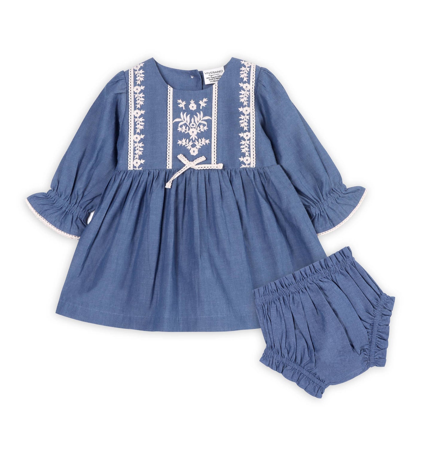 Hudson Soft Denim Embroidered Dress & Bloomer (Organic)