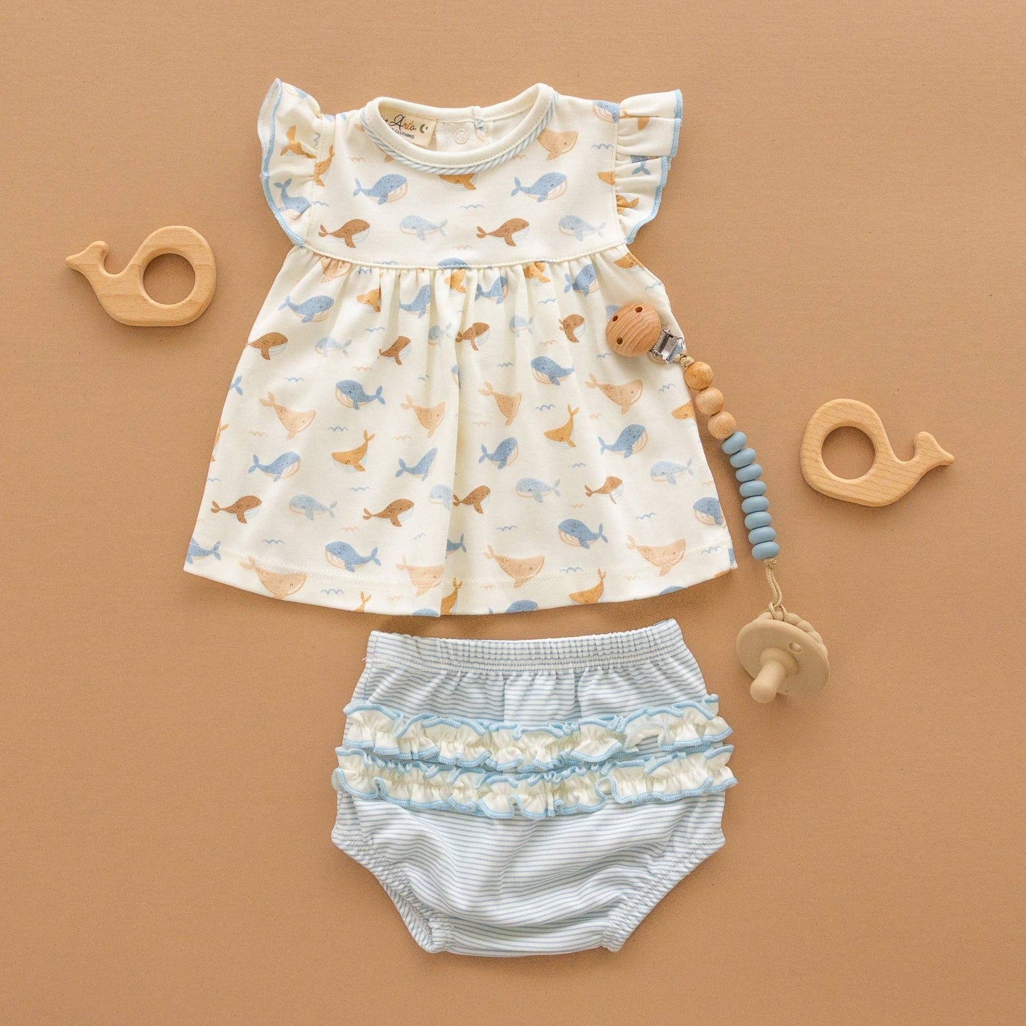 Whale Tales Ruffle Diaper Cover Set - Ivory