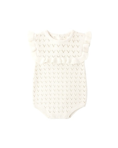 POINTELLE RUFFLE ROMPER NATURAL