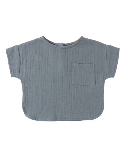 WOVEN BOXY TOP OCEAN