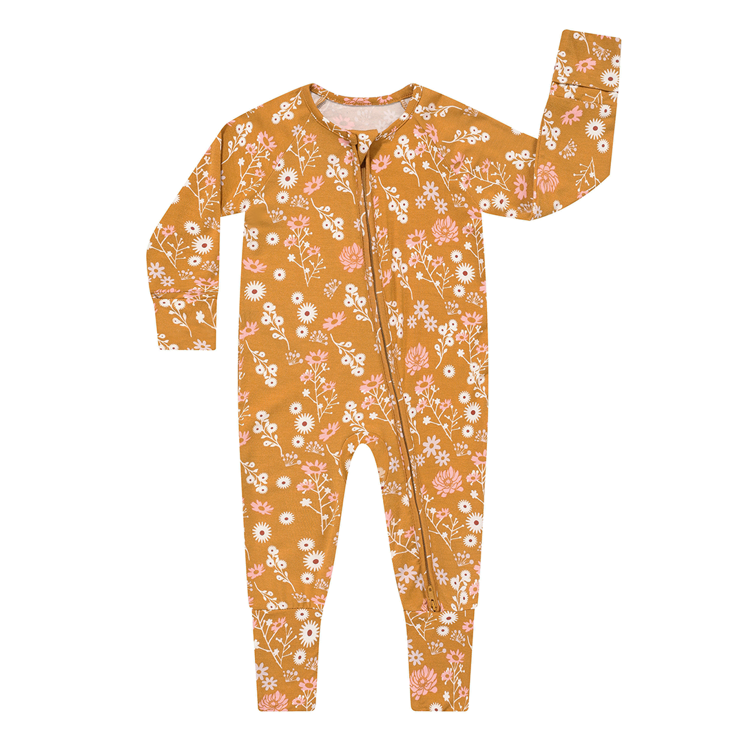 Mustard Floral (w/o Ruffle) Bamboo Pajamas Baby Pajamas