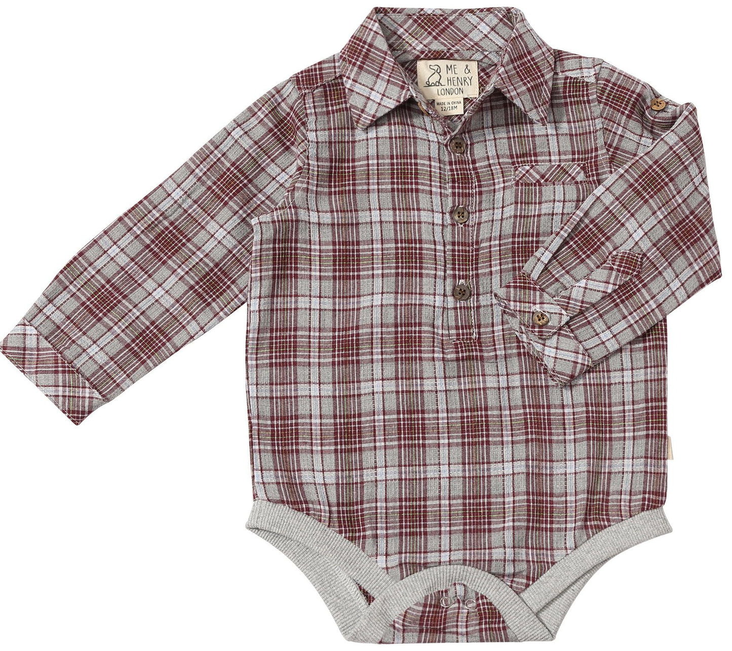 Jasper Woven Onesie - Burgundy Plaid