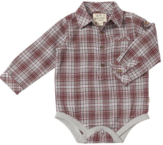 Jasper Woven Onesie - Burgundy Plaid