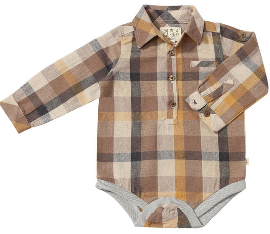 Jasper Woven Onesie - Brown Plaid