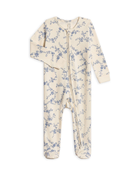 Organic Peyton Footed Sleeper - Serena Floral / Rain
