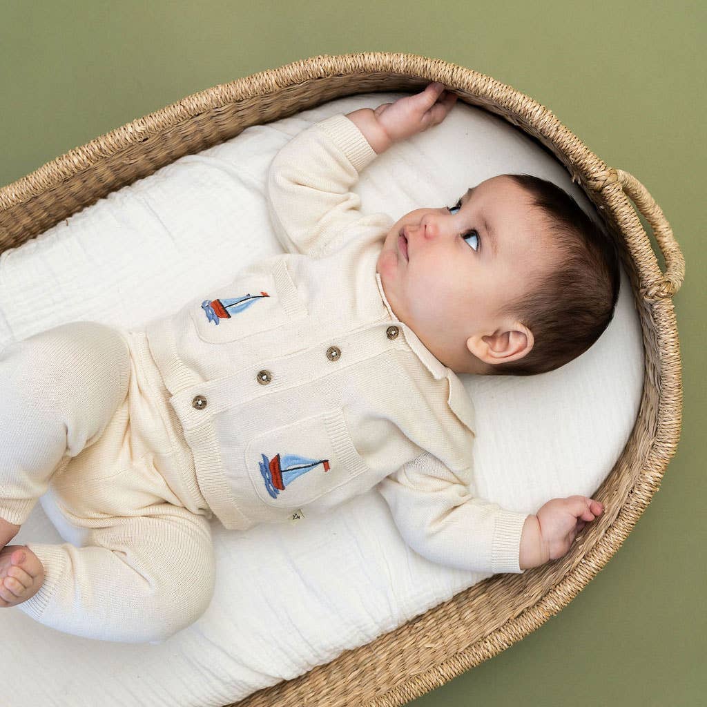 Sailboat Embroidered Pocket Baby Shirt & Pants (Organic)
