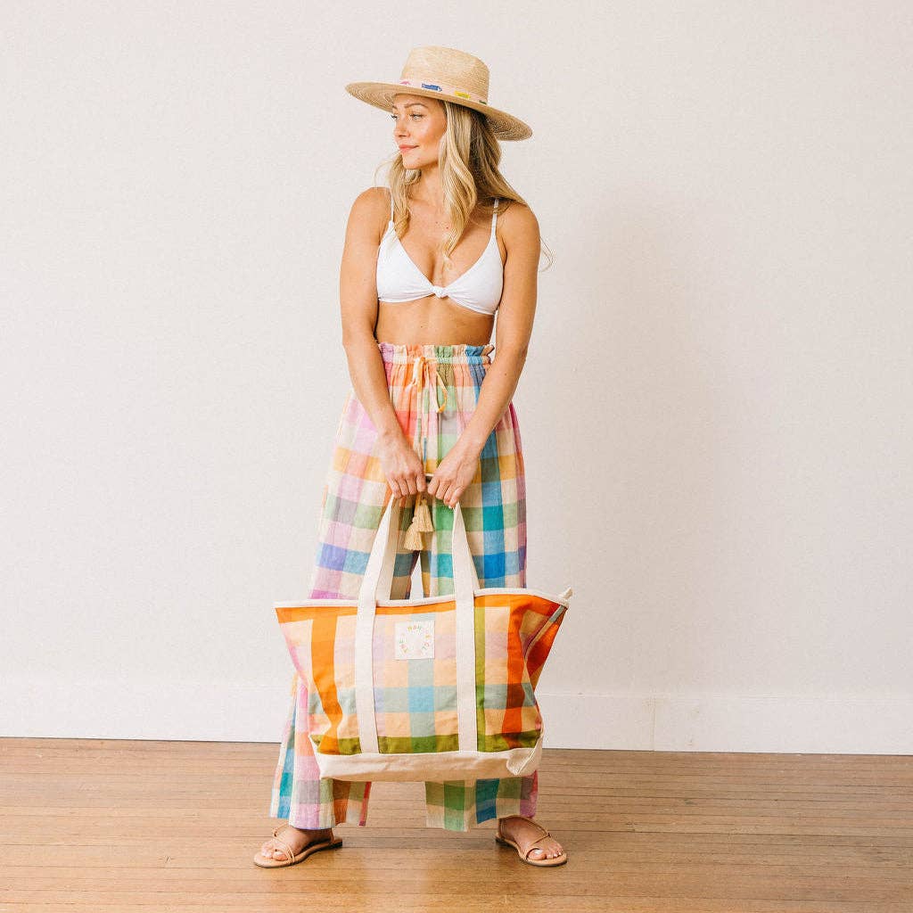 Rainbow Plaid Canvas Tote