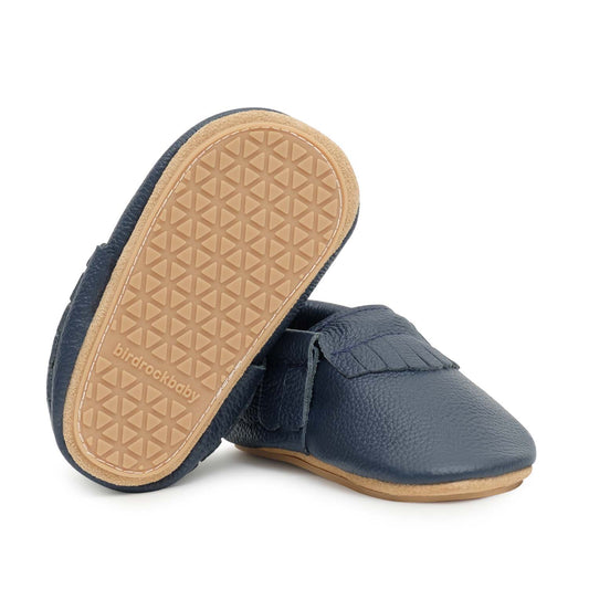 Hard Sole Baby Moccasins -  Baby Toddler Shoes (Navy Blue)