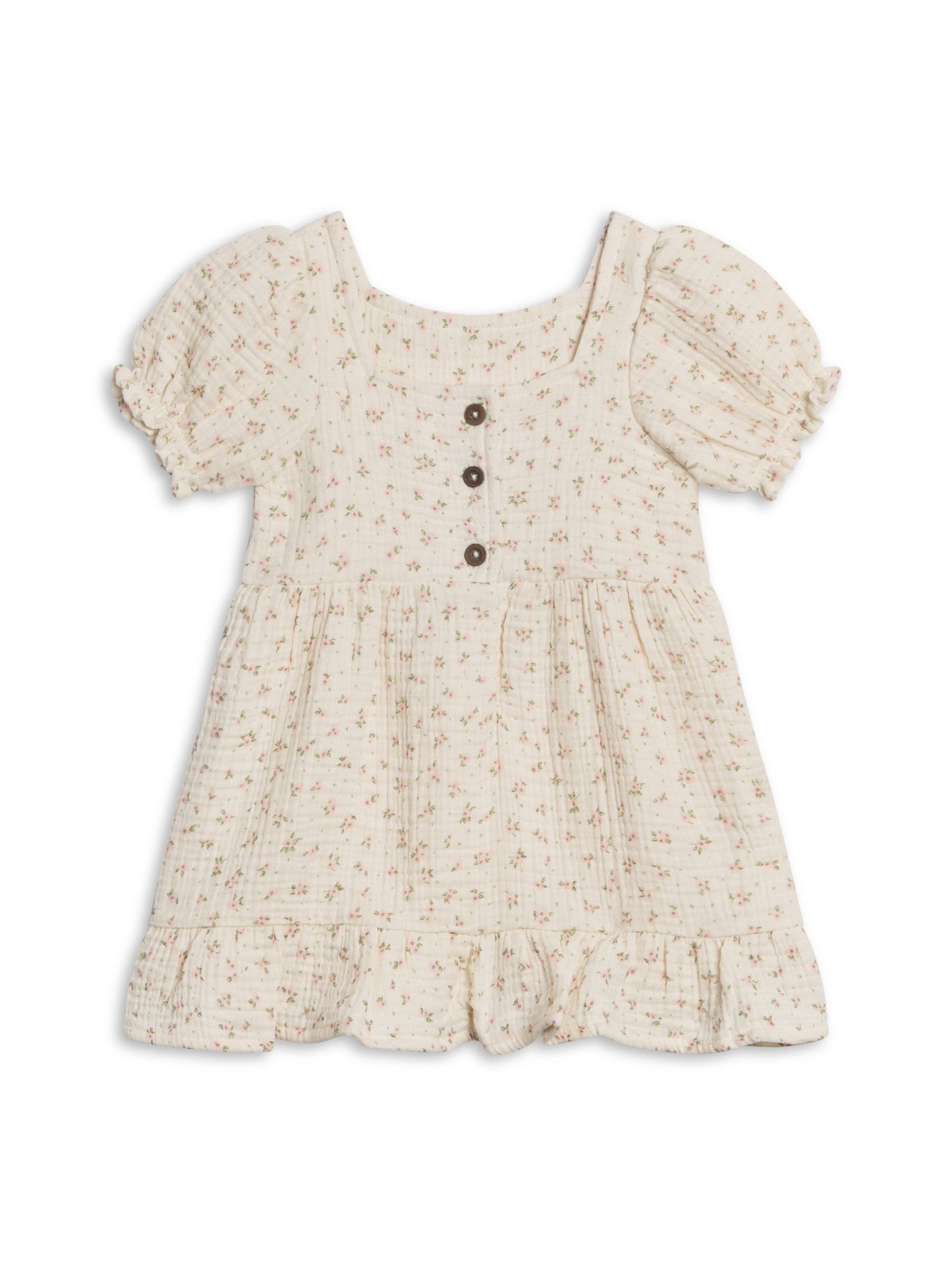 Celine Muslin Square Neck Dress - Camellia Floral / Shell + Fern