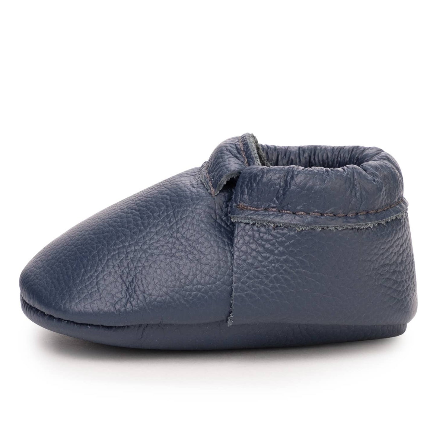 Fringeless Baby Moccasins - Leather Baby Shoes (Navy Blue)