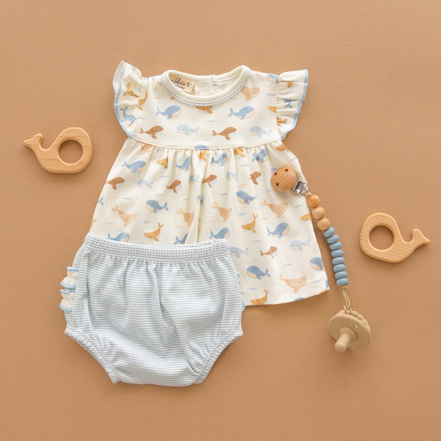 Whale Tales Ruffle Diaper Cover Set - Ivory