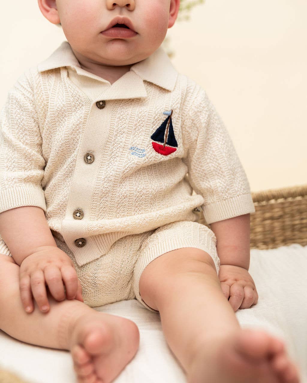 Sailboat Embroidered Baby Shirt & Shorts Set (Organic)