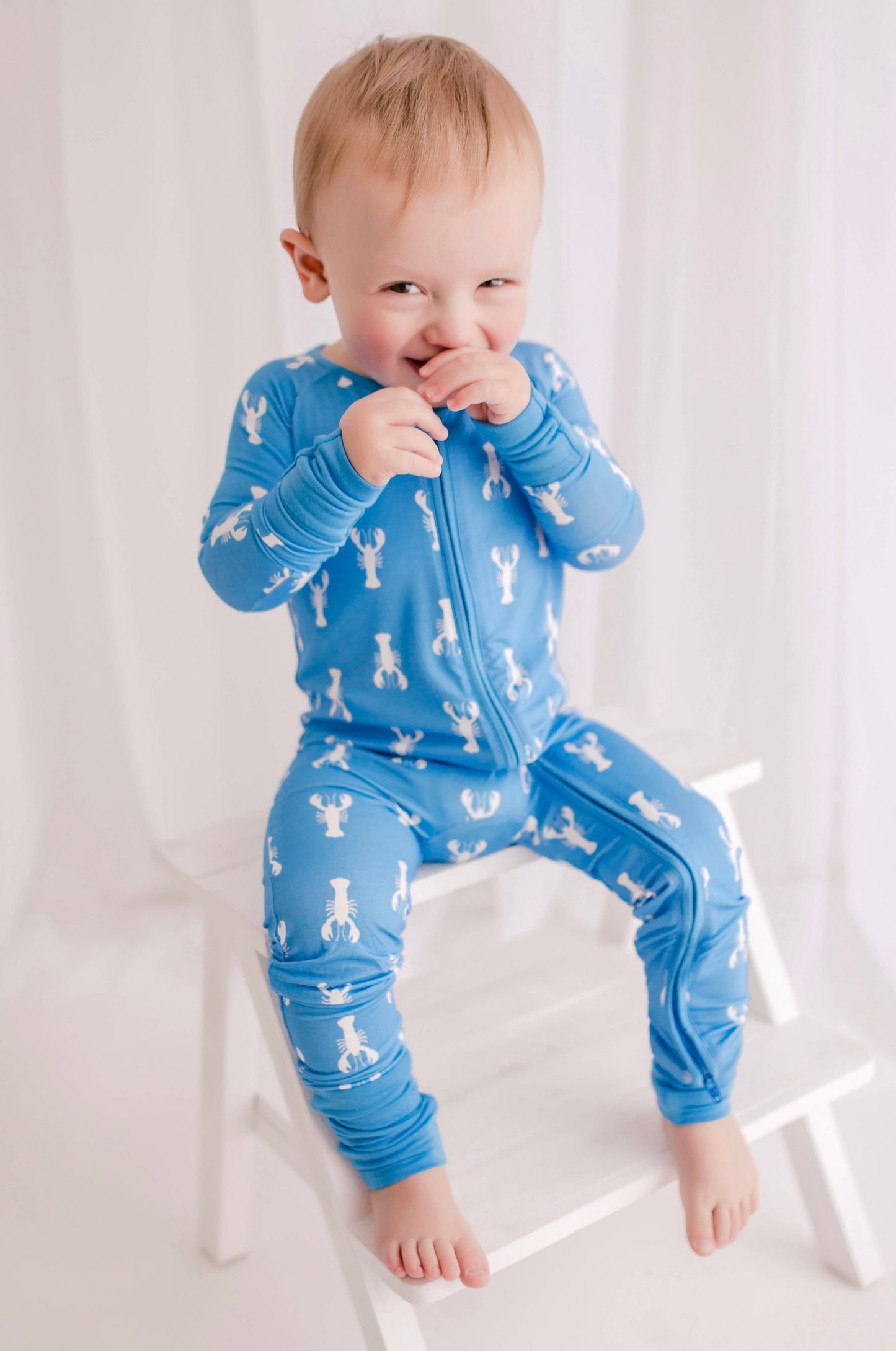 Keegan - Blue Lobster Zippy Romper