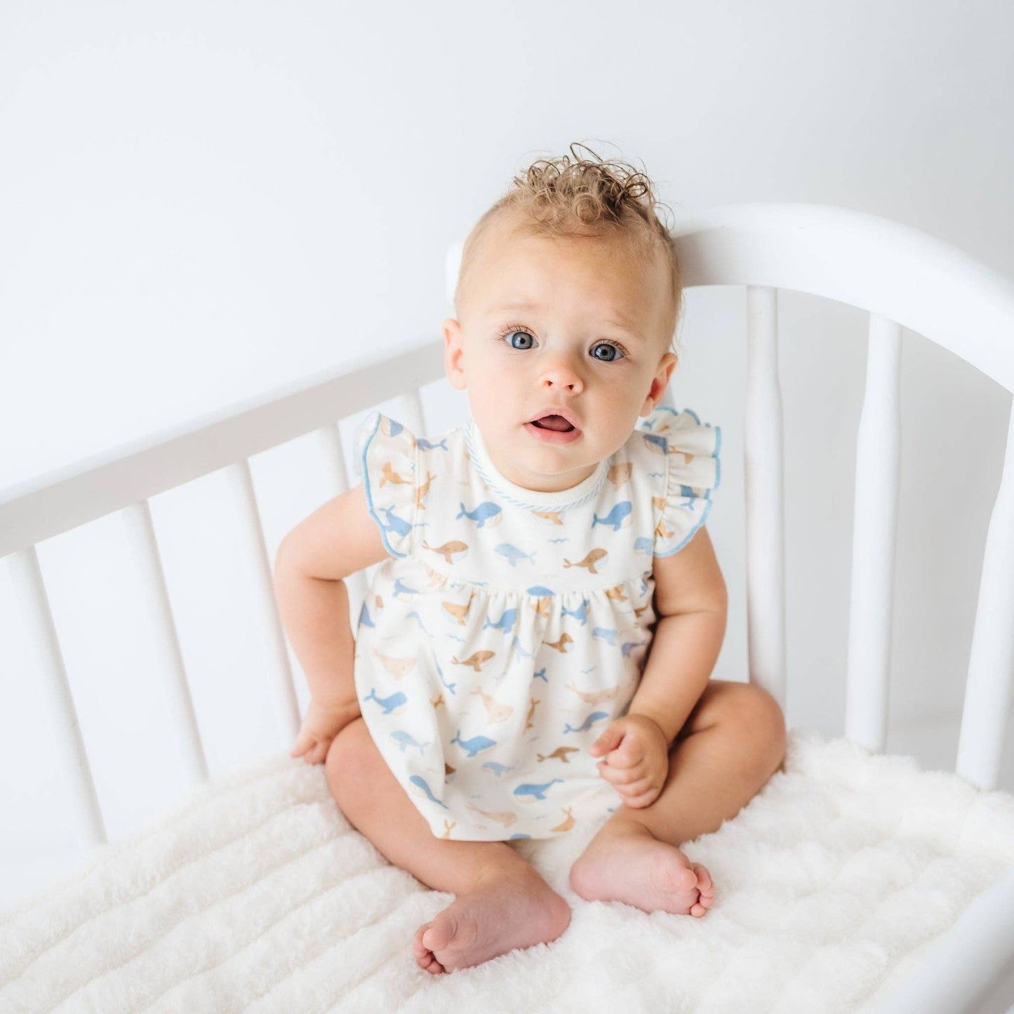 Whale Tales Ruffle Diaper Cover Set - Ivory