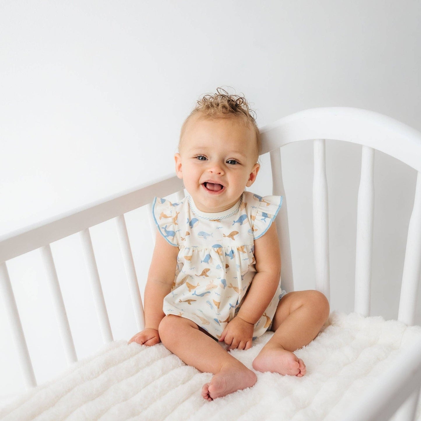 Whale Tales Ruffle Diaper Cover Set - Ivory