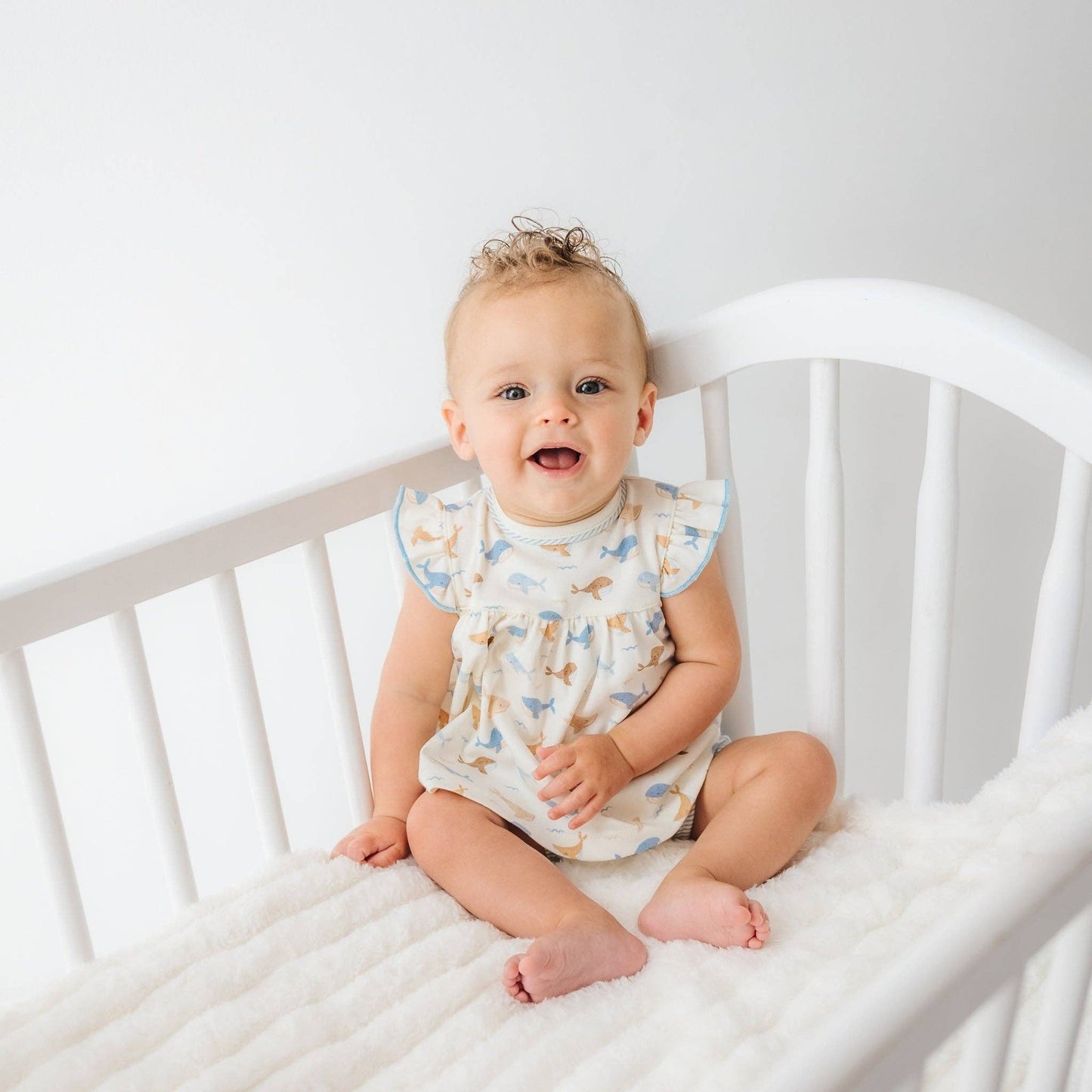 Whale Tales Ruffle Diaper Cover Set - Ivory