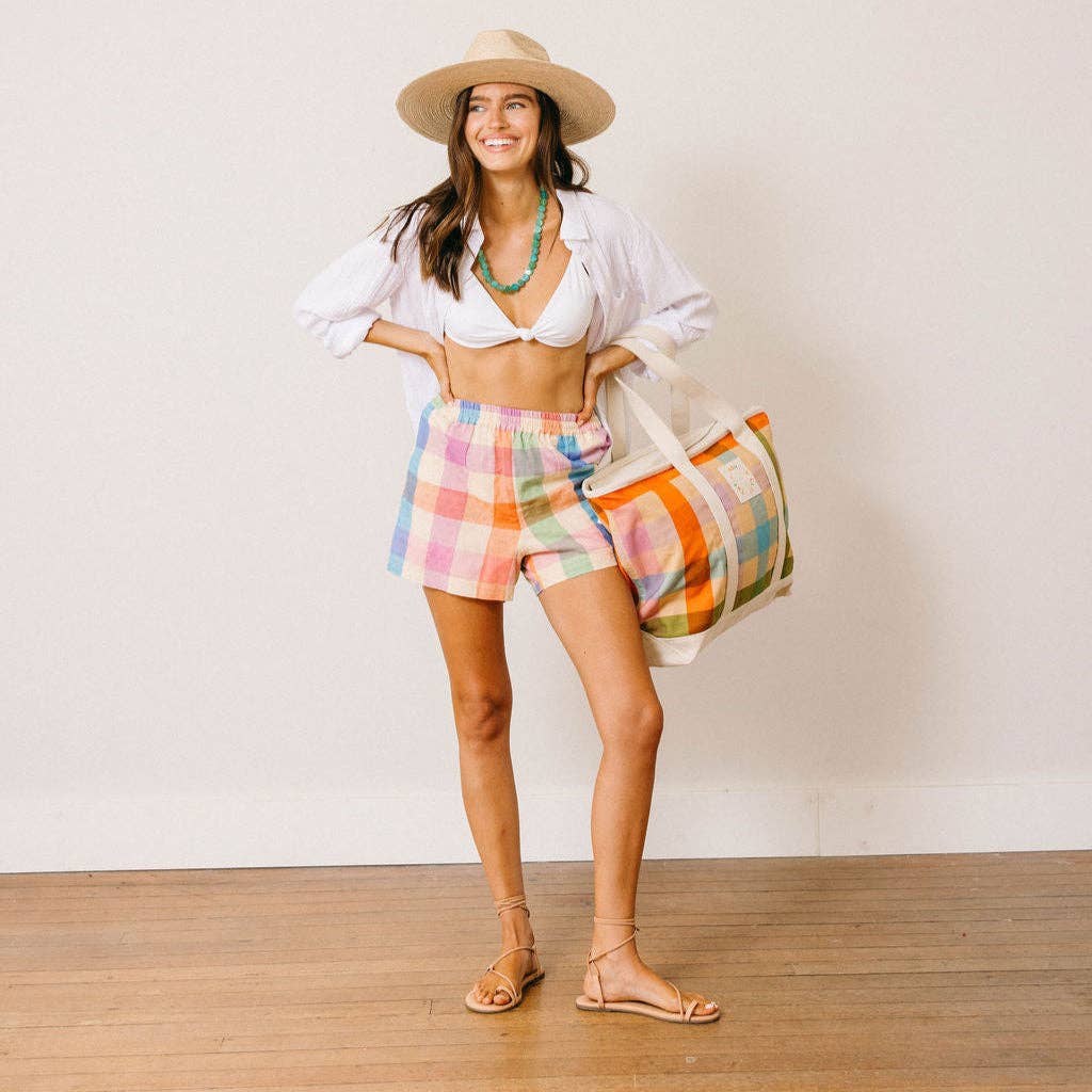 Rainbow Plaid Canvas Tote