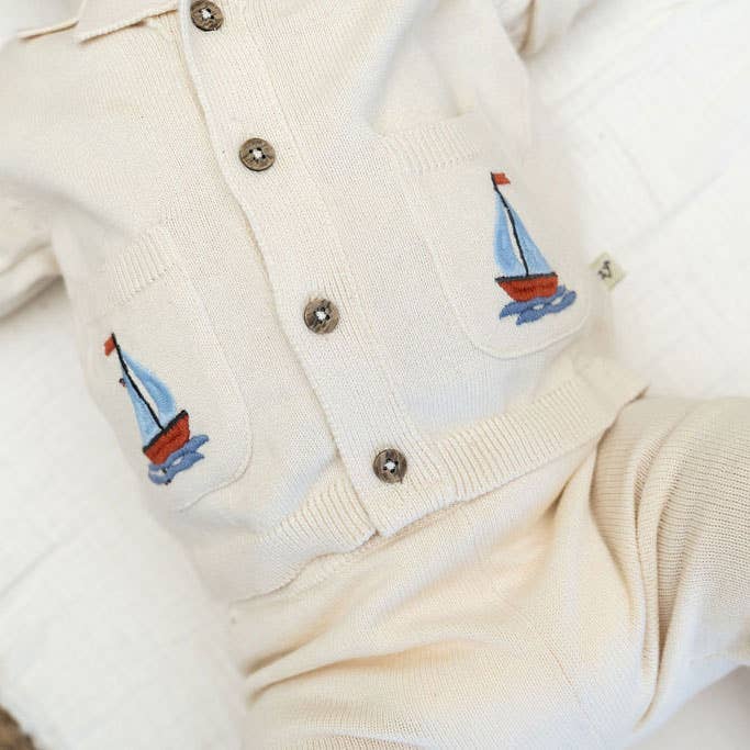 Sailboat Embroidered Pocket Baby Shirt & Pants (Organic)