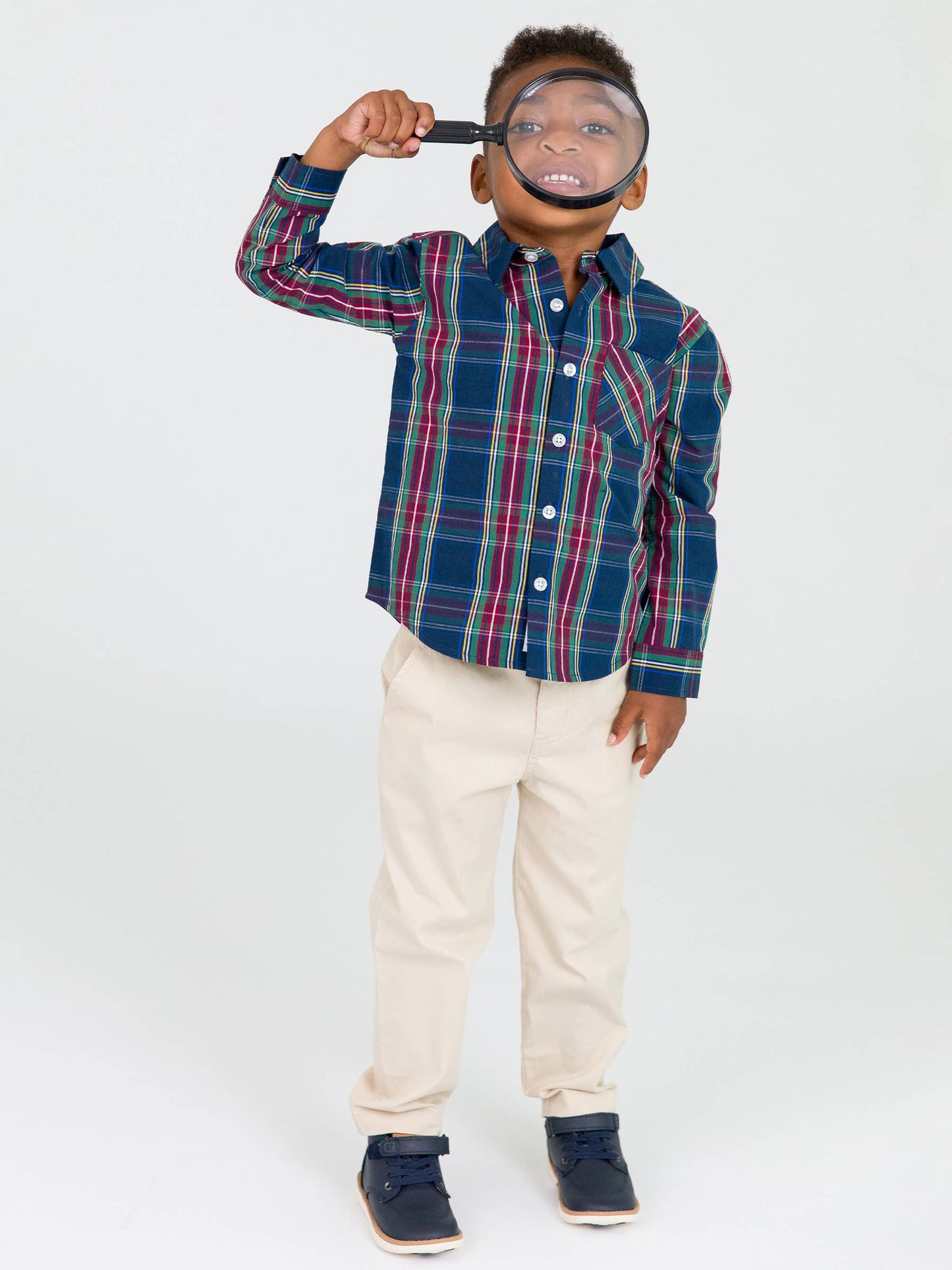Boys Winter Nights Plaid Long Sleeve Button Down Shirt