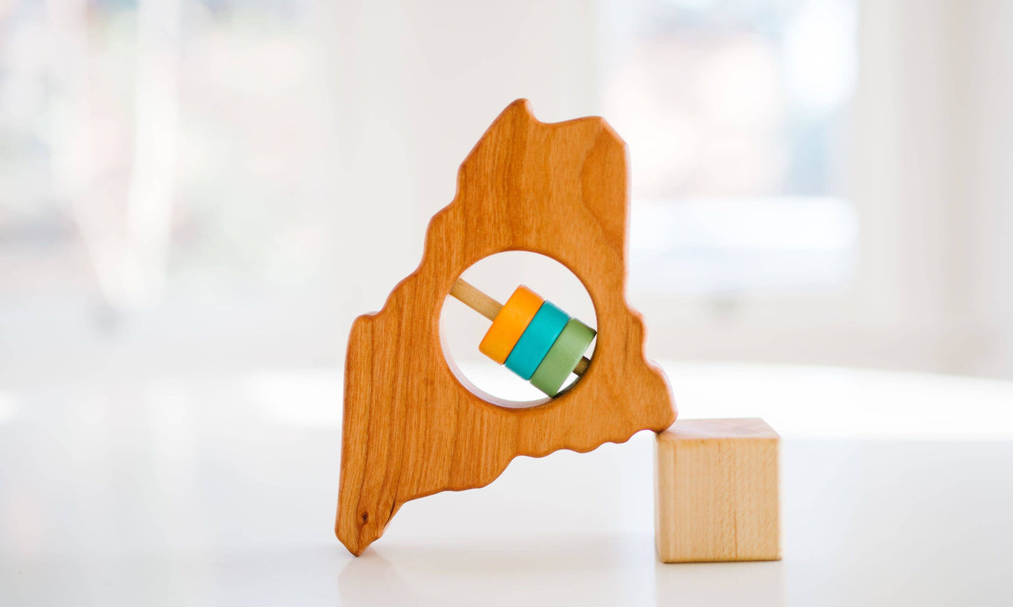 Maine State Wooden Baby Toy Rattle - Customize Your Colors