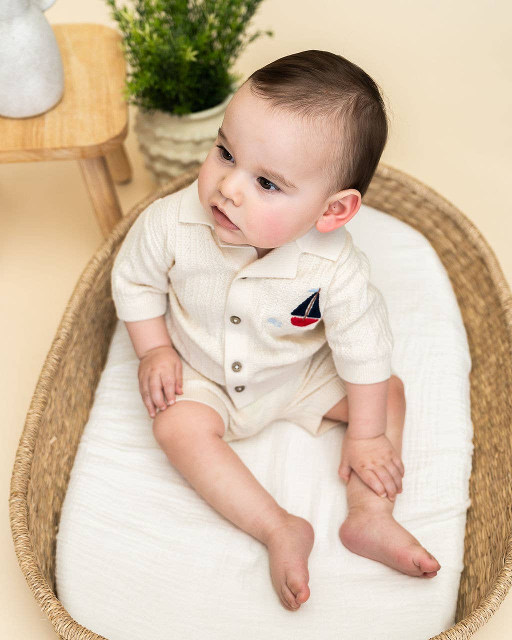 Sailboat Embroidered Baby Shirt & Shorts Set (Organic)
