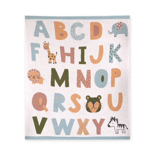 Alphabet Blue - Organic Jacquard Sweater Knit Baby Blanket