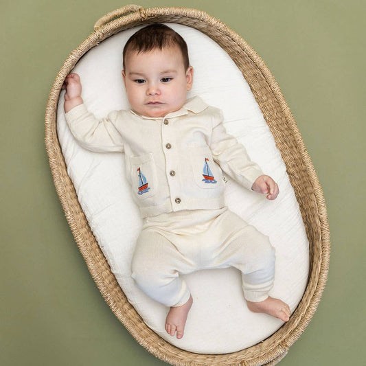 Sailboat Embroidered Pocket Baby Shirt & Pants (Organic)